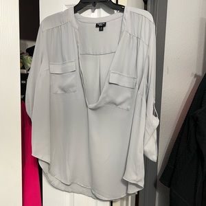 Grey torrid chiffon top. 3/4 sleeves with button top.